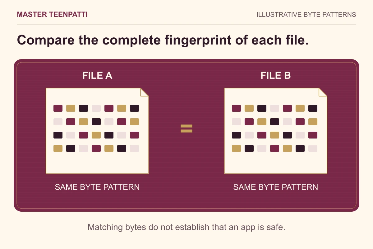 Two illustrative files with identical coloured byte patterns