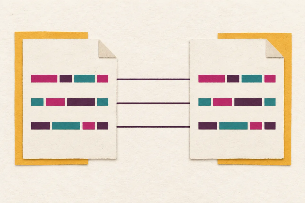 Two file illustrations with matching rows representing identical fingerprints